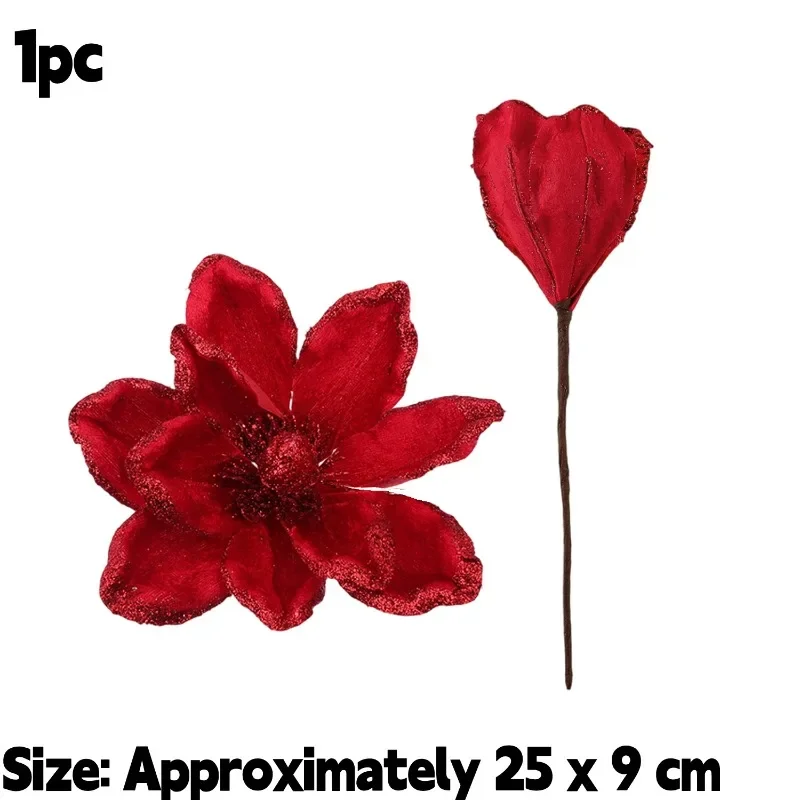 1/10 قطعة بريق اصطناعي زهور عيد الميلاد البونسيتة الحمراء لتقوم بها بنفسك ورد صناعي شجرة عيد الميلاد الحلي للمنزل السنة الجديدة لوازم الديكور #6