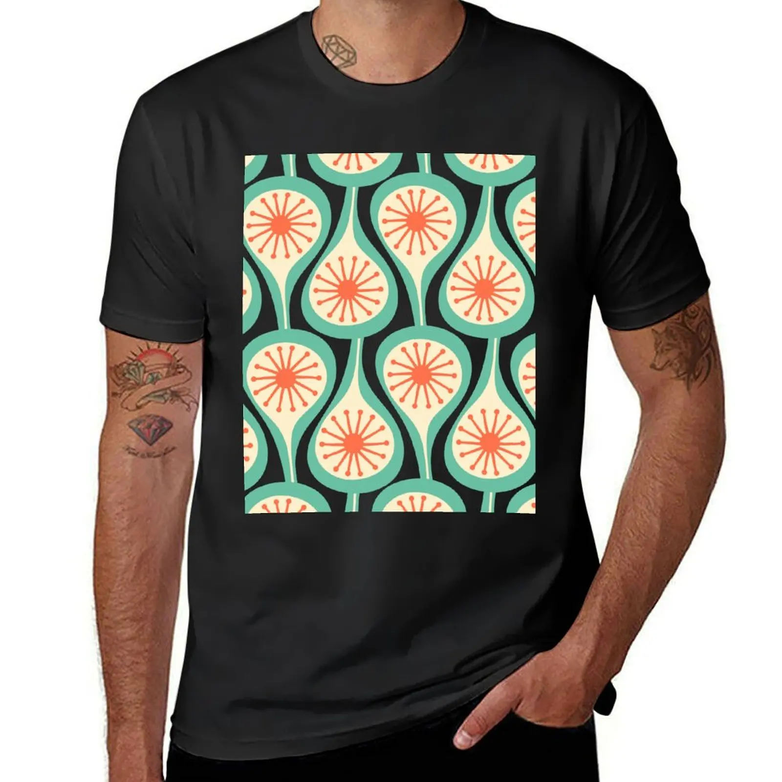 Mid Century Modern Atomic Drops Teal Orange Black Pattern T-Shirt funnys for a boy men graphic t shirts