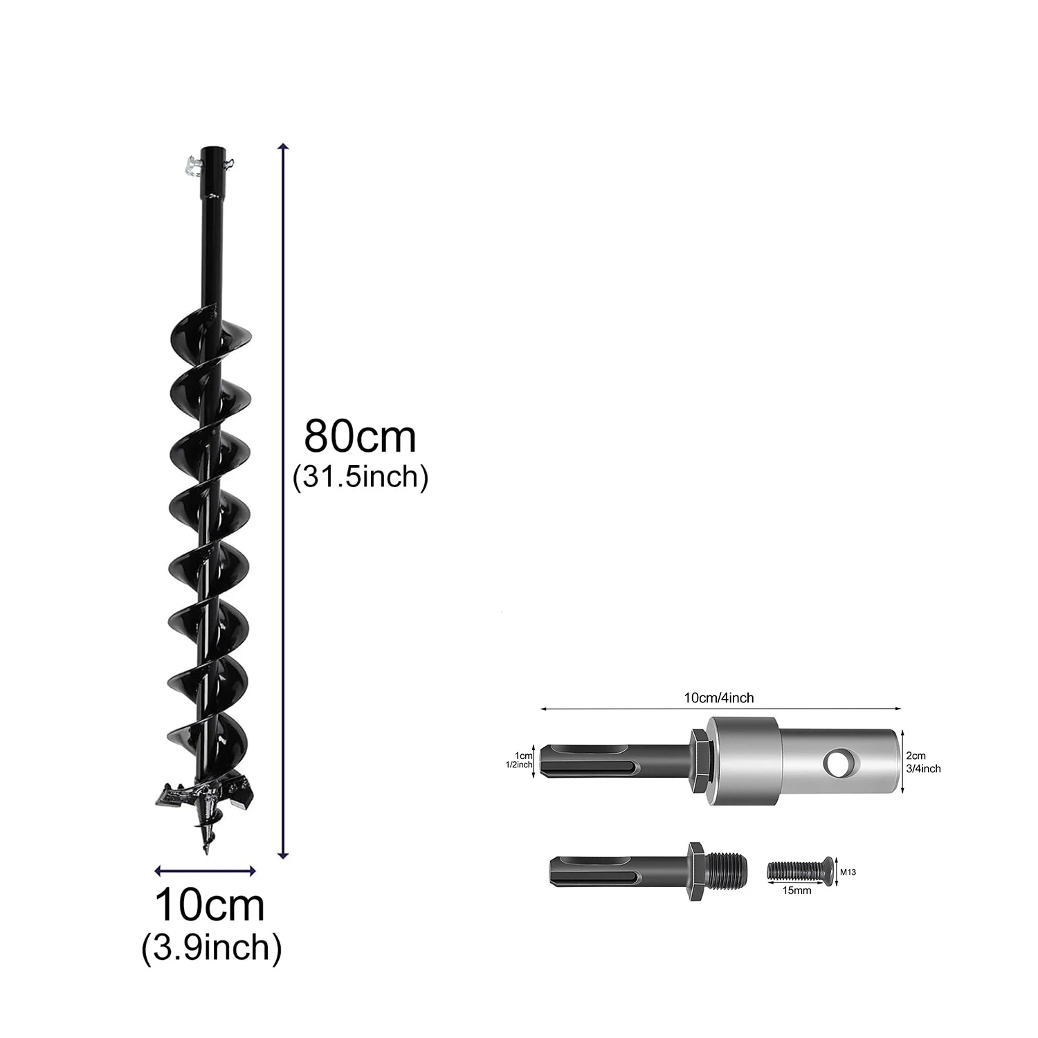 80x10 Earth Auger Garden Drill with Safety Bolt Adapter for Pile Excavation Work Well Garden Spiral Drill Steel Earth Hole Drill
