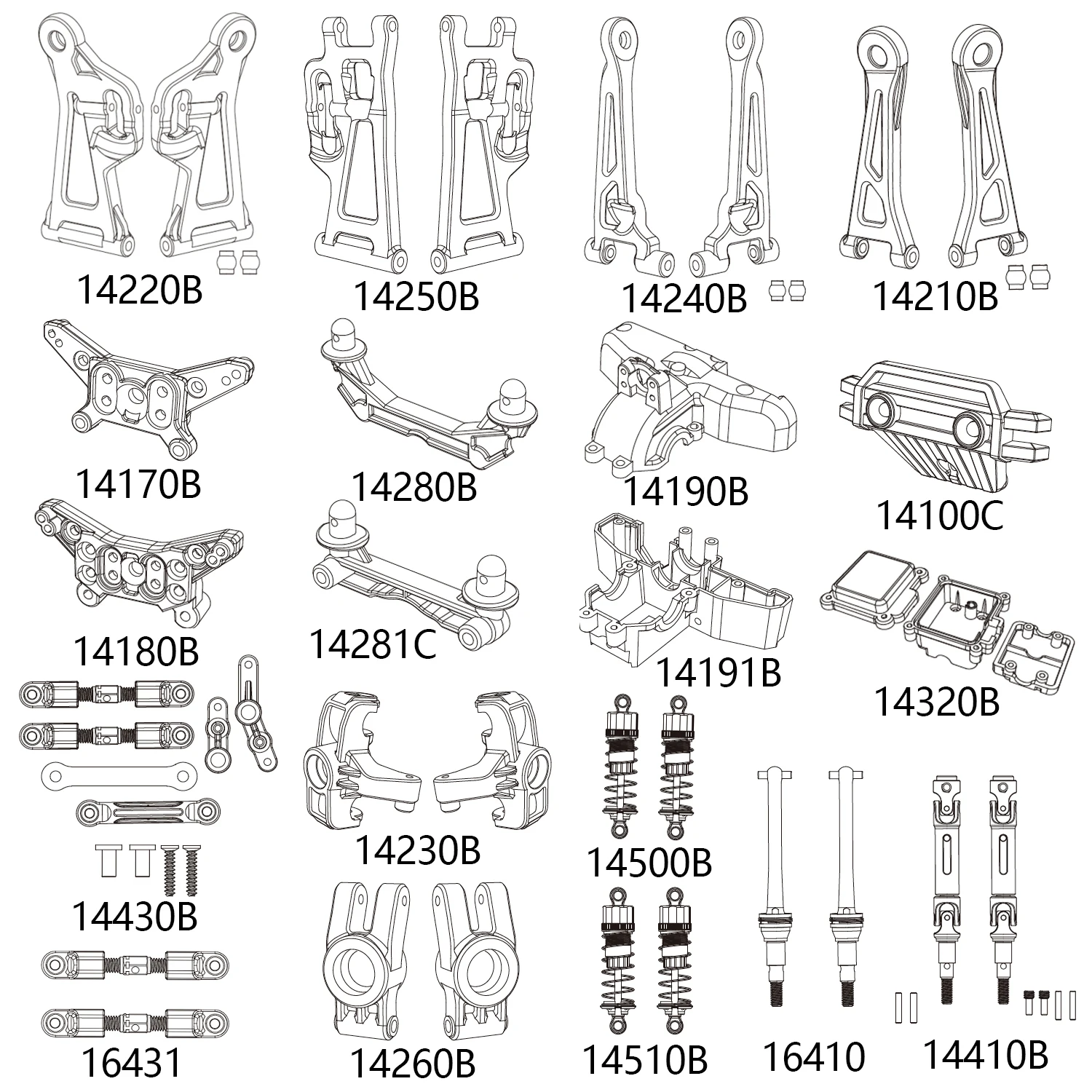 MJX Hyper Go 14209 14210 Stock de repuesto brazo de suspensión amortiguador neumático chasis carcasa del cuerpo eje de transmisión pieza Original de