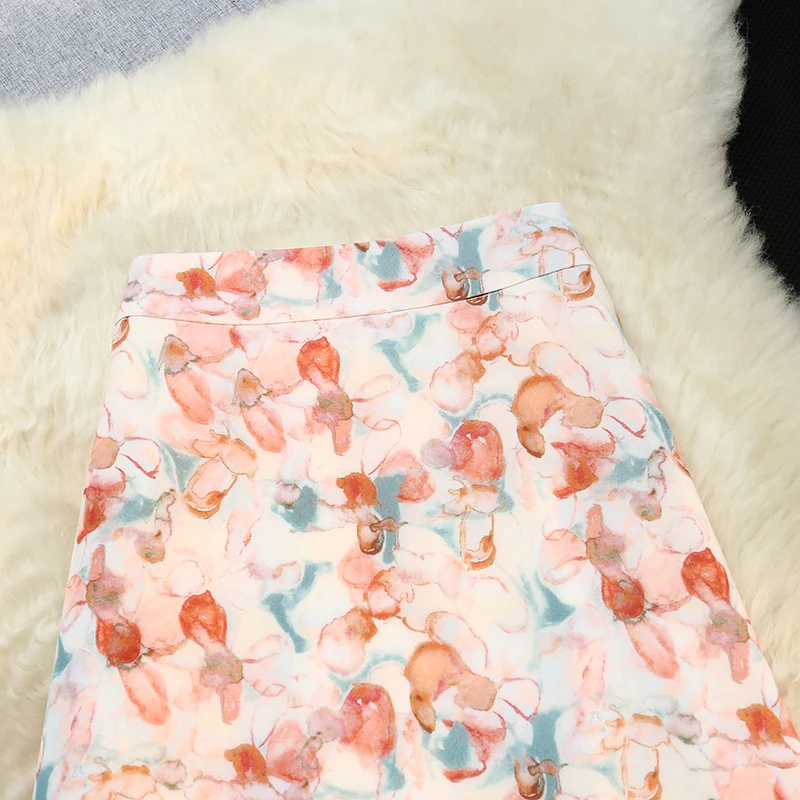 Seoulish-faldas florales de gasa para mujer, faldas de línea a de longitud media con estampado de pintura al óleo, cintura elástica, novedad de verano, 2024