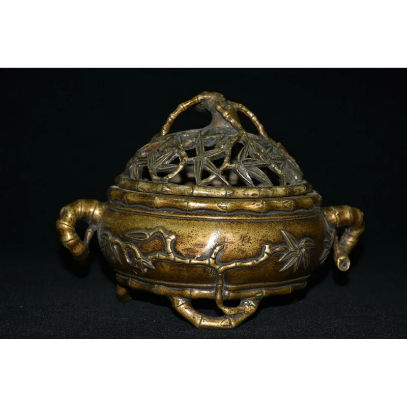 7.4inch China Brass Fine Copper Cloisonné Chiropter Bamboo Joint Incense Burner