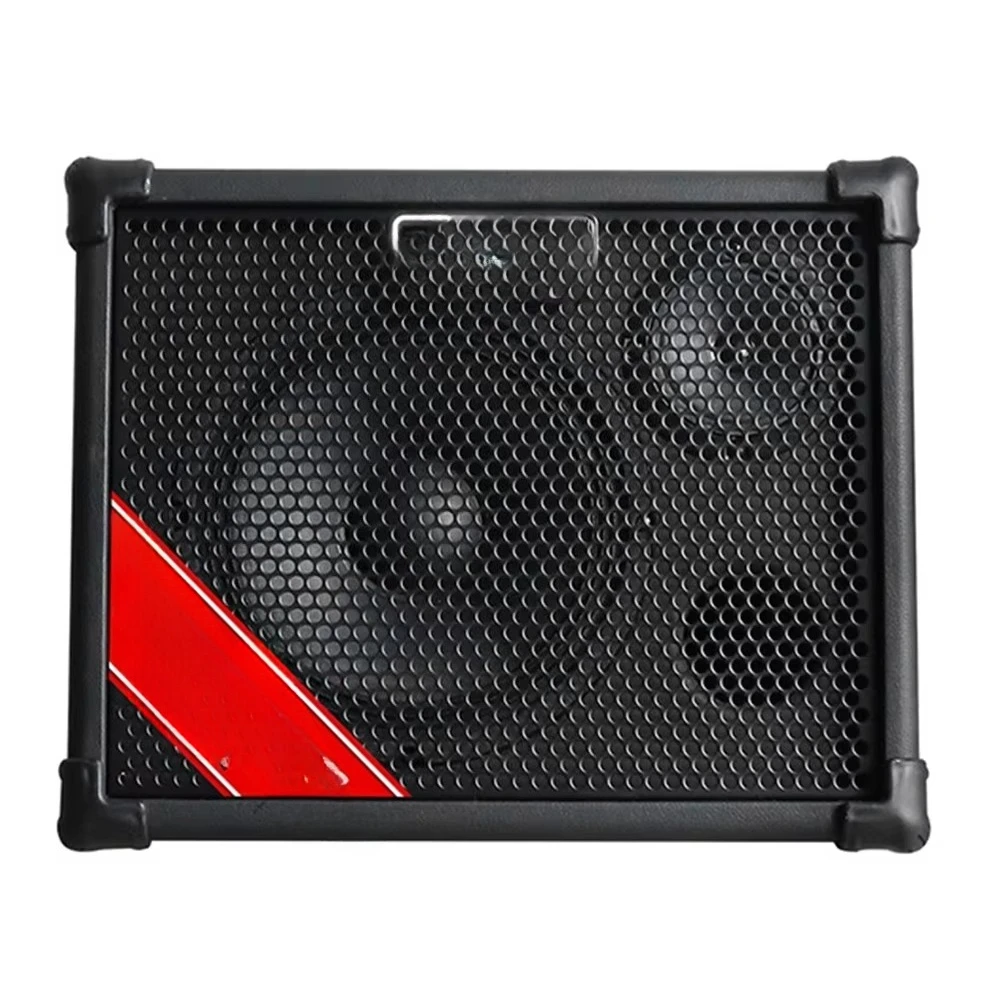 

Battery power amplifier with microphone input for portable outdoor speakers and speakers