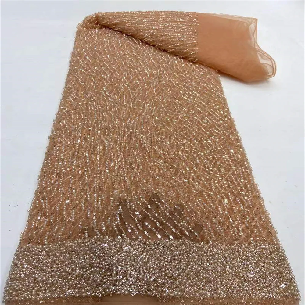 Tissu Africain en Dentelle Perlée et à Paillettes Faites à la Main, Tulle Français de Haute Qualité, pour Patients de Mariage, JY2101, 2024