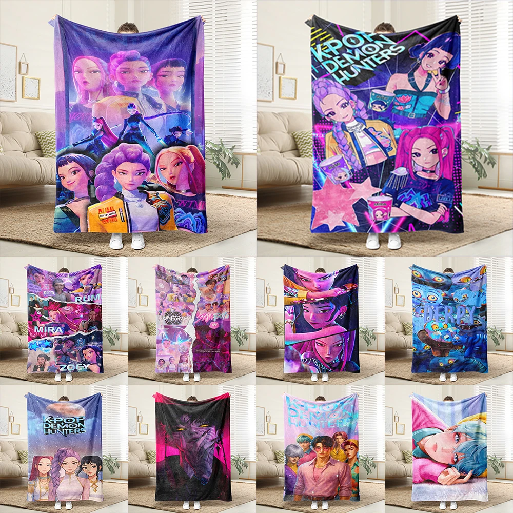 KPop Demon Hunters The colorful anime girl pattern on the blanket is comfortable and fashionable at home