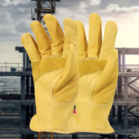 1 Pair Size S/L Leather Work Gloves Yellow Cowhide Protection Gloves Soft Finger Guards for TIG Welding Safety Protective