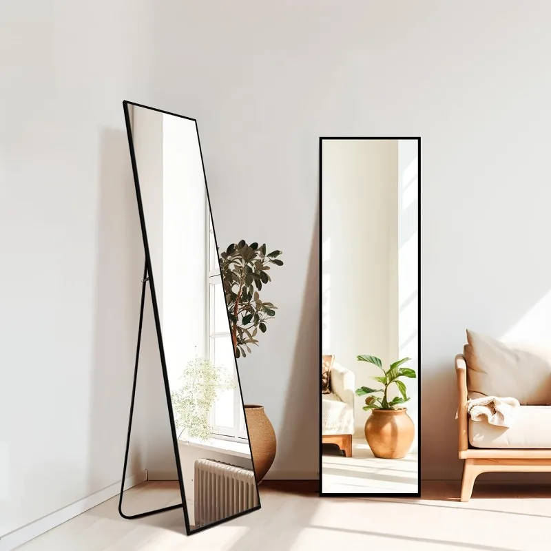 Standing Mirror Full Length Mirror,Large Floor Mirror with Aluminium Frame for Door Bedroom Bathroom Living Room (56x15-Black)