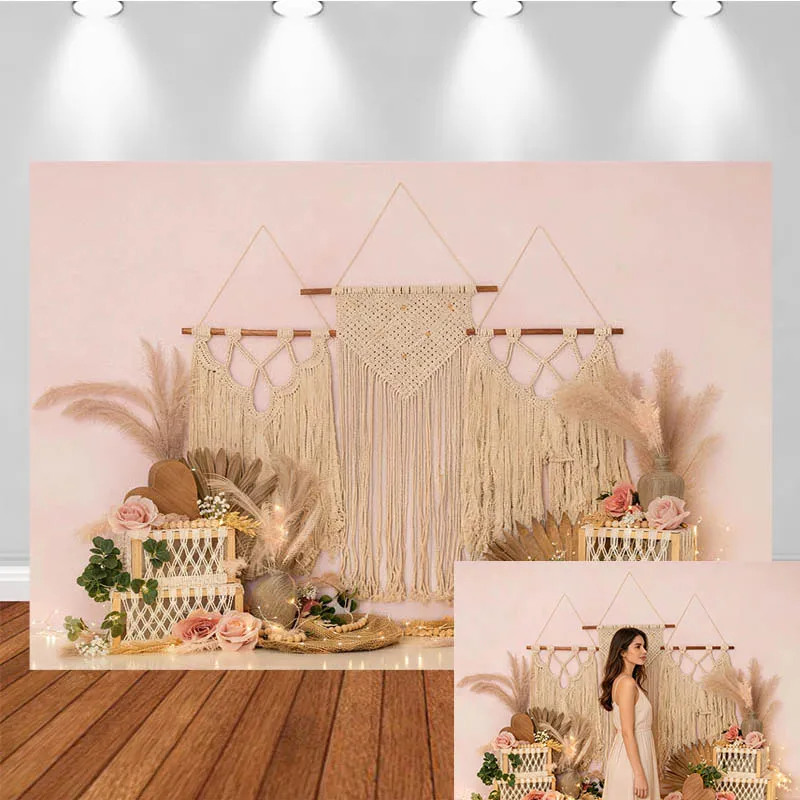 

LS Photography Backdrop Fringe Pampas Grass Dried Flower Decor Birthday Cake Smash Kids Adult Portrait Photo Background Studio