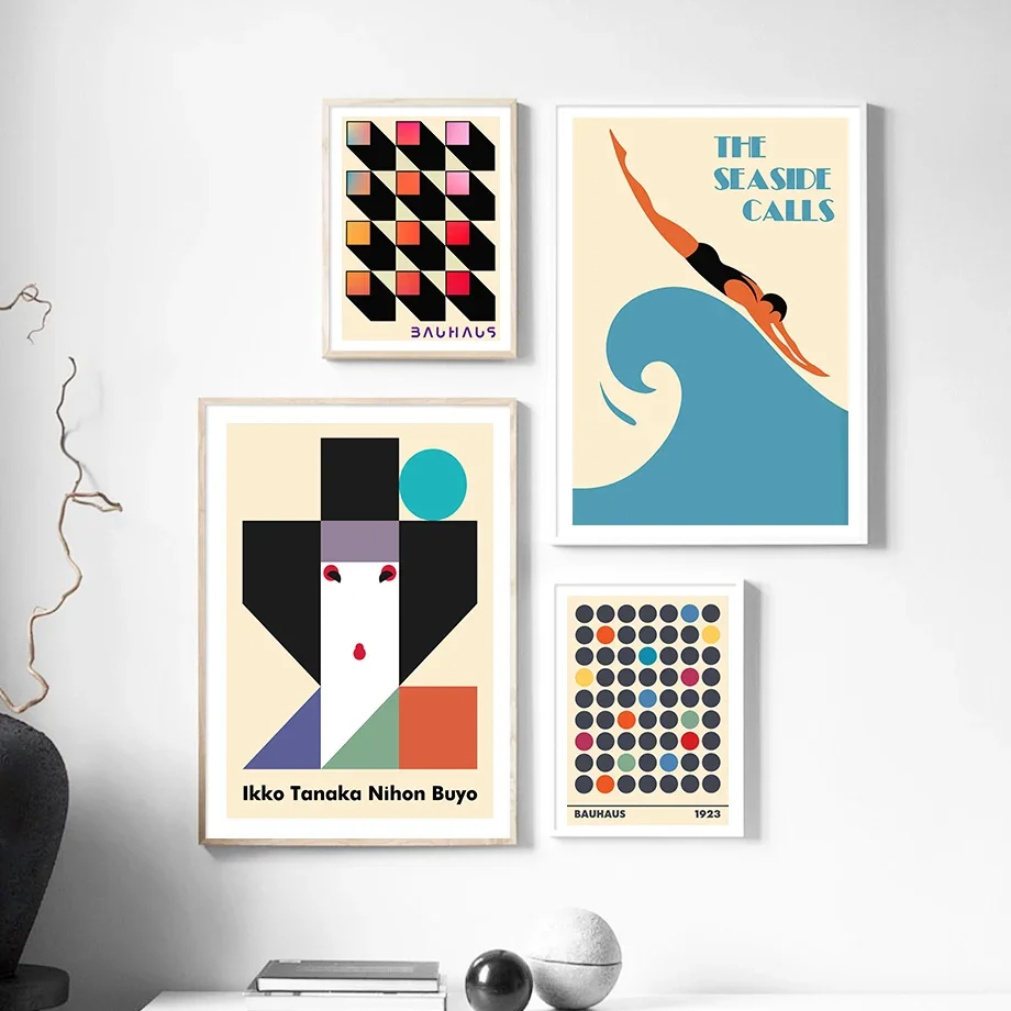 

Colorful Vintage Bauhaus Geometric Love Wall Art Canvas Painting Exhibition Poster And Print Wall Pictures For Living Room Decor