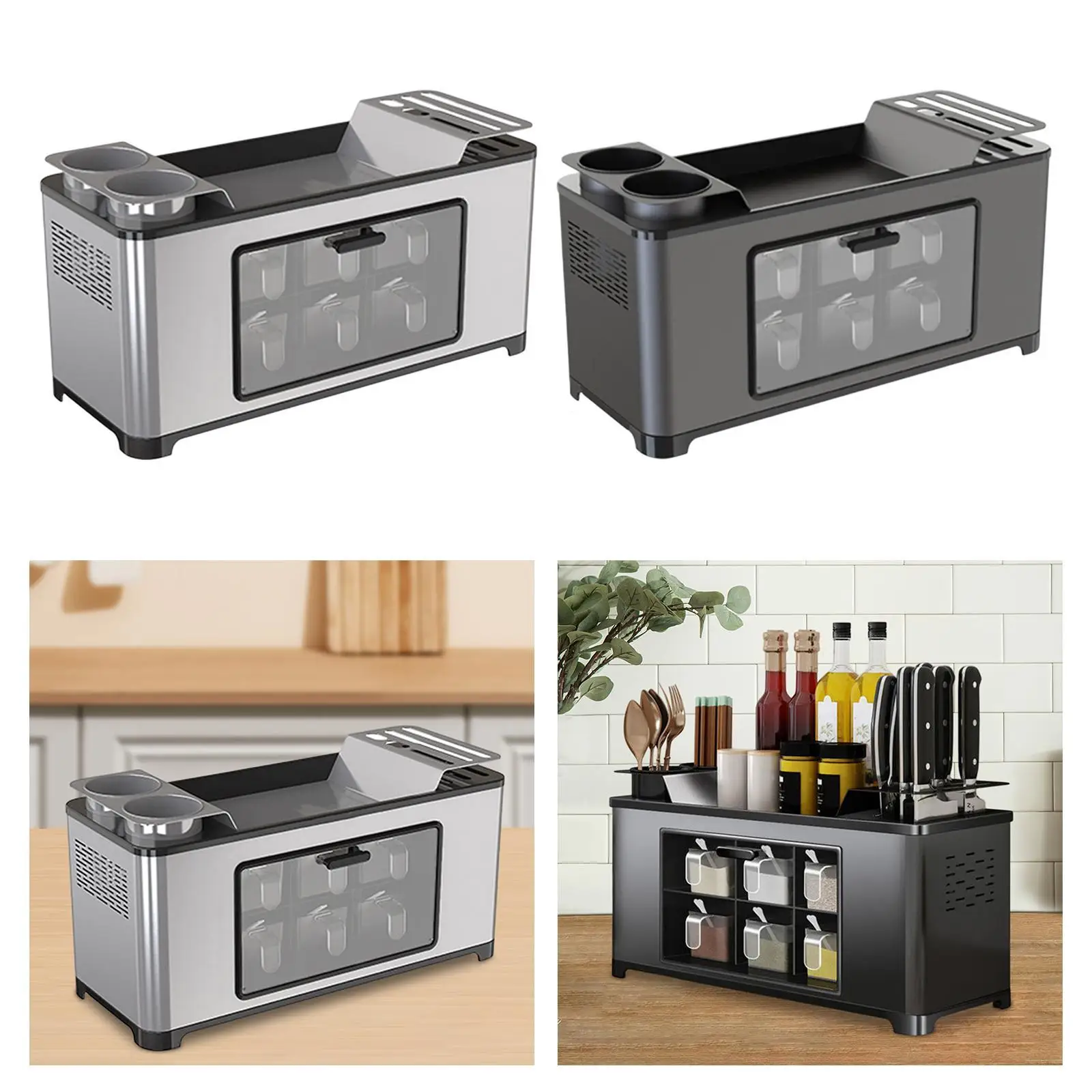 Seasoning Box 6 Condiment Slot Standing Holder Storage for Cafe Table Pantry