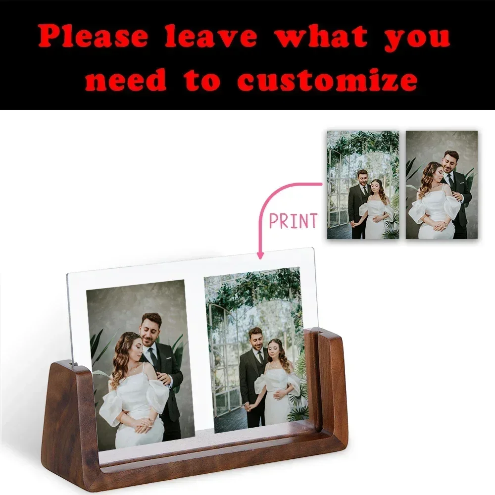 Wooden Picture Frames Custom Photo with Wood Base for Couple Desktop Display Engagement Wedding Anniversary Personalized Gifts