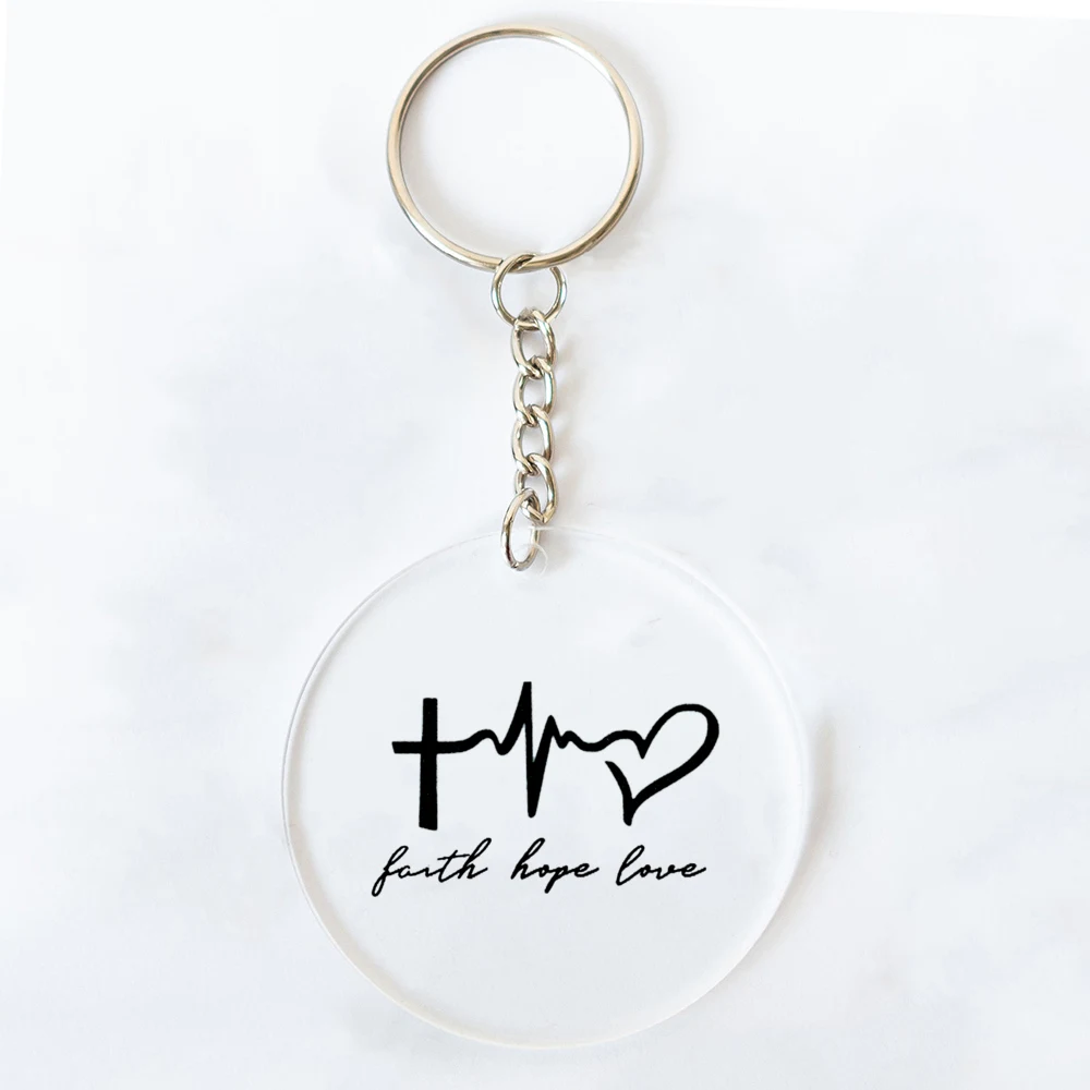 Jesus Faith God Print Keychain Transparent Circle Keyring Monogram Acrylic Keychain  Christian Key Ring Simple Fashion Key Chain