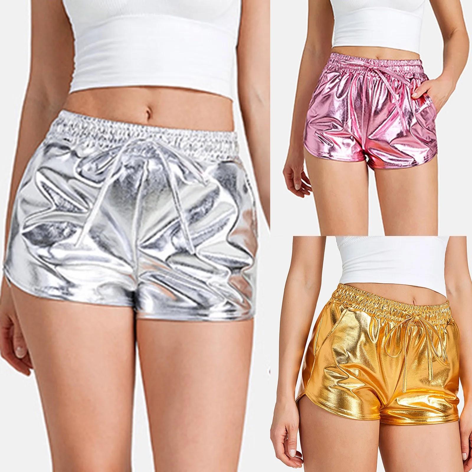 

Faux Leather Punk Shorts Sexy Pole Dance Booty Shorts Fashion Skinny Elastic Gold Silver Short Pant Casual Ladies Streetwear New