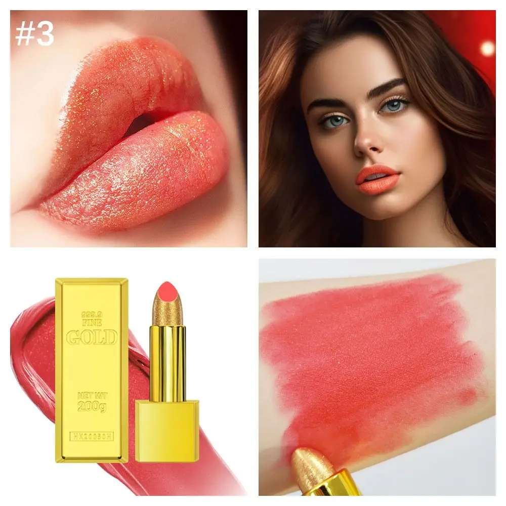 Lápiz labial dorado brillante de larga duración, pigmentos Nude, brillo metálico mate, tubo dorado, lápiz labial de terciopelo impermeable, cosmético