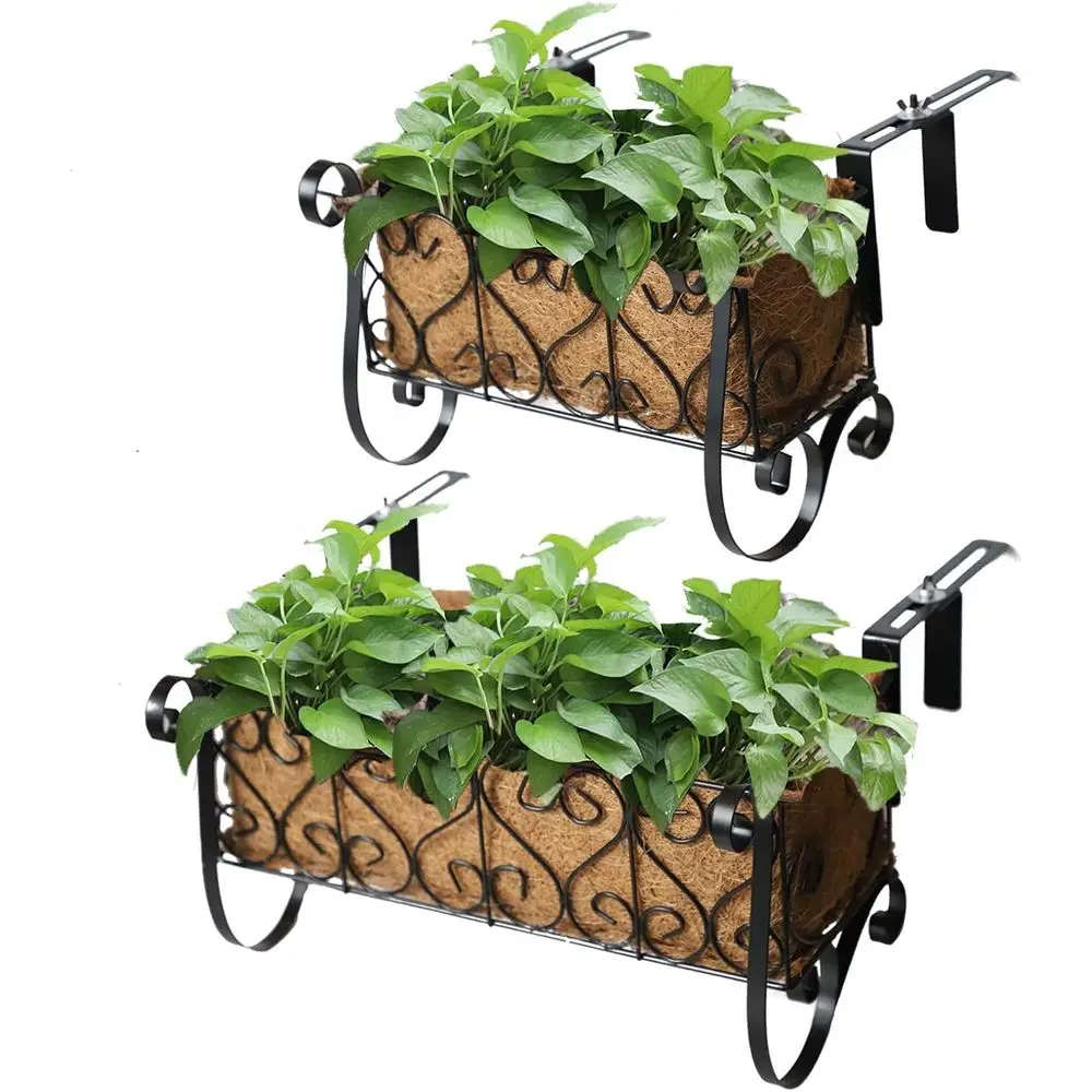 

Черная металлическая подвесная полка с крючками для цветочных горшков, декоративная полка для сада, балкона, патио