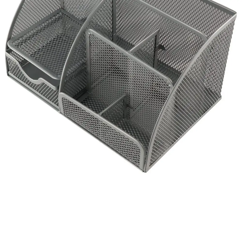 Portalápices creativo de rejilla múltiple, malla metálica, 6 compartimentos, organizador de escritorio para oficina, multifuncional, 1 cajón, caja de almacenamiento de artículos diversos