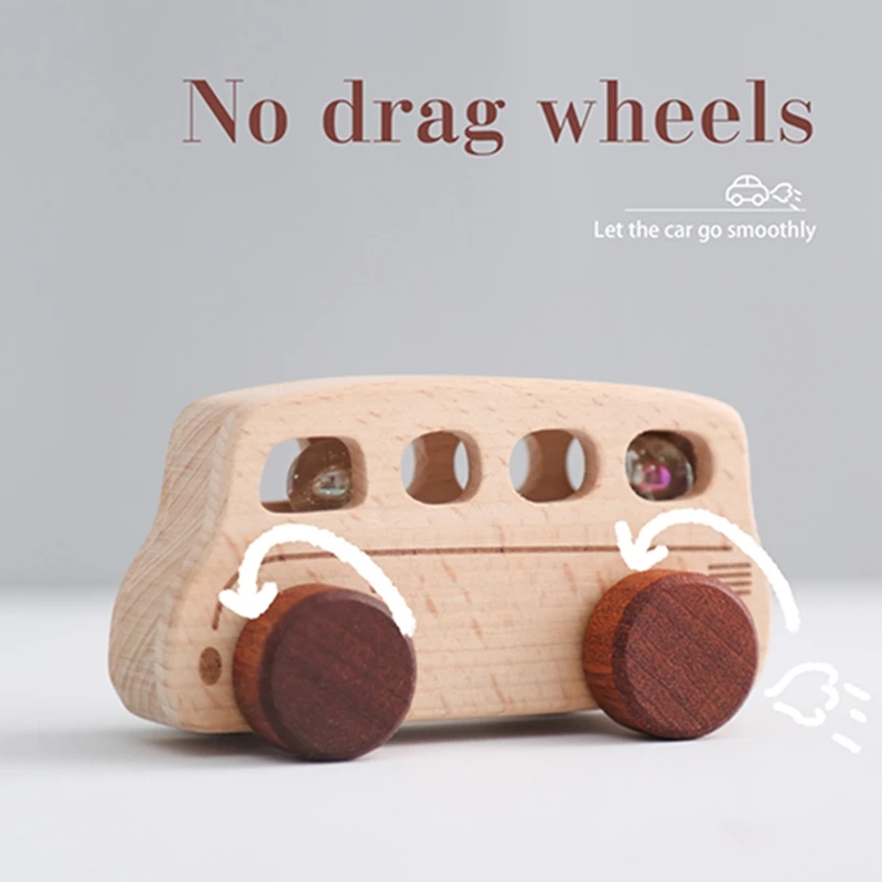 Wooden Bus Baby Toy Beech Bus Hand Push Game Montessori Educational Toys Room Decoration Wooden Building Blocks Handmade Gifts