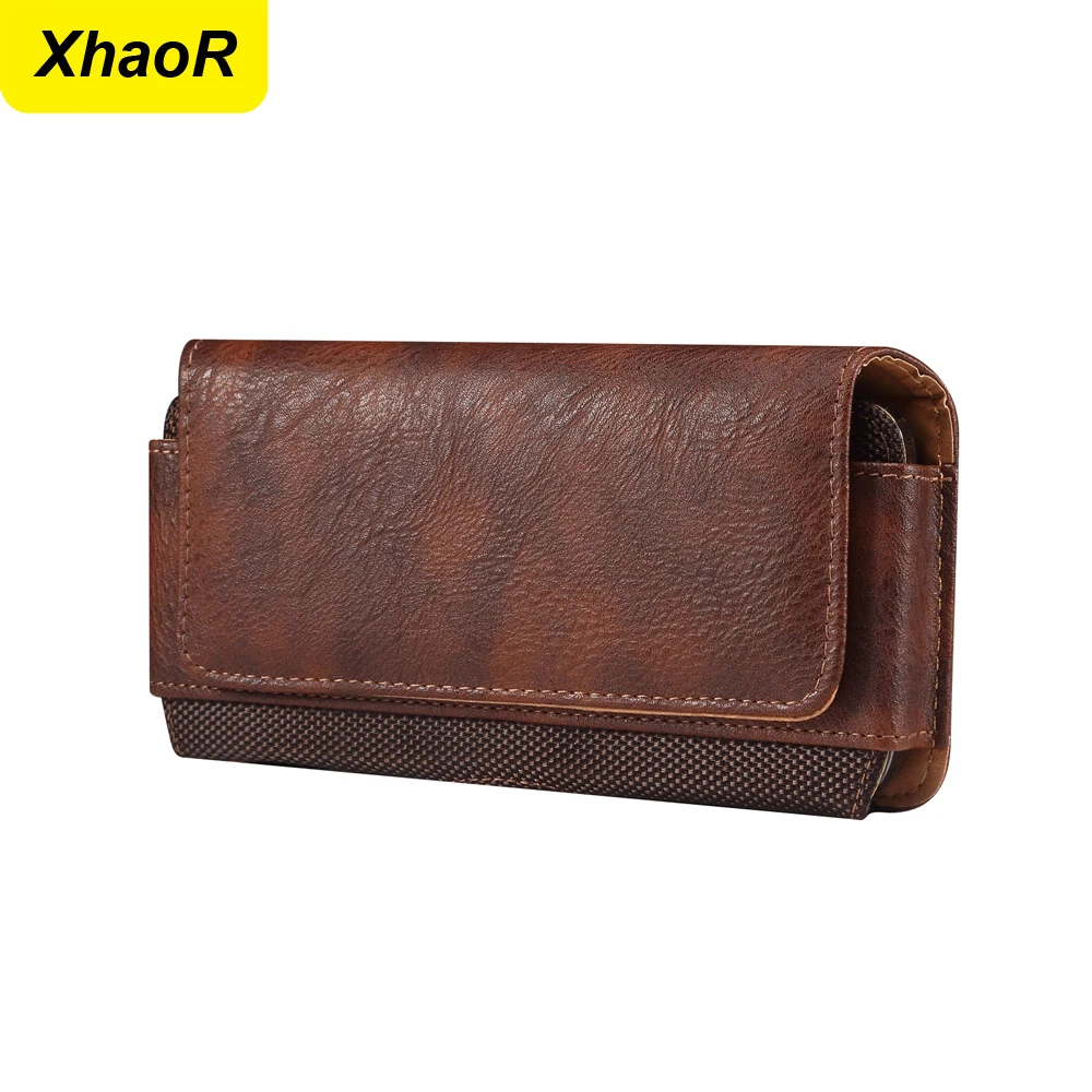 Universal Leather Men Waist Bag For iPhone 15 14 13 12 Pro Max Samsung Galaxy S23 S22 Xiaomi Huawei Mobile Phone Belt Clip Cases