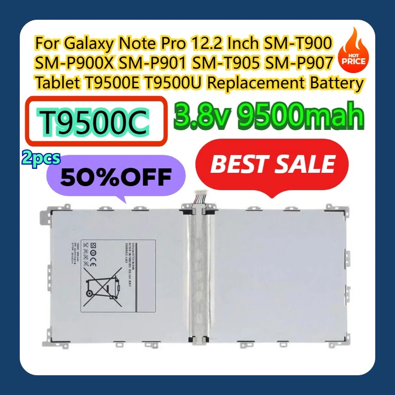 

For Galaxy Note Pro 12.2 Inch SM-T900 SM-P900X SM-P901 SM-T905 SM-P907 Tablet T9500C T9500E T9500U Replacement Battery 2pcs