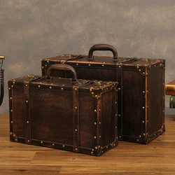 Customized Vintage Old Suitcase Leather Home Clothing Organizer Storage Boxe Large Capacity Luggage Wooden Box Props Ornament