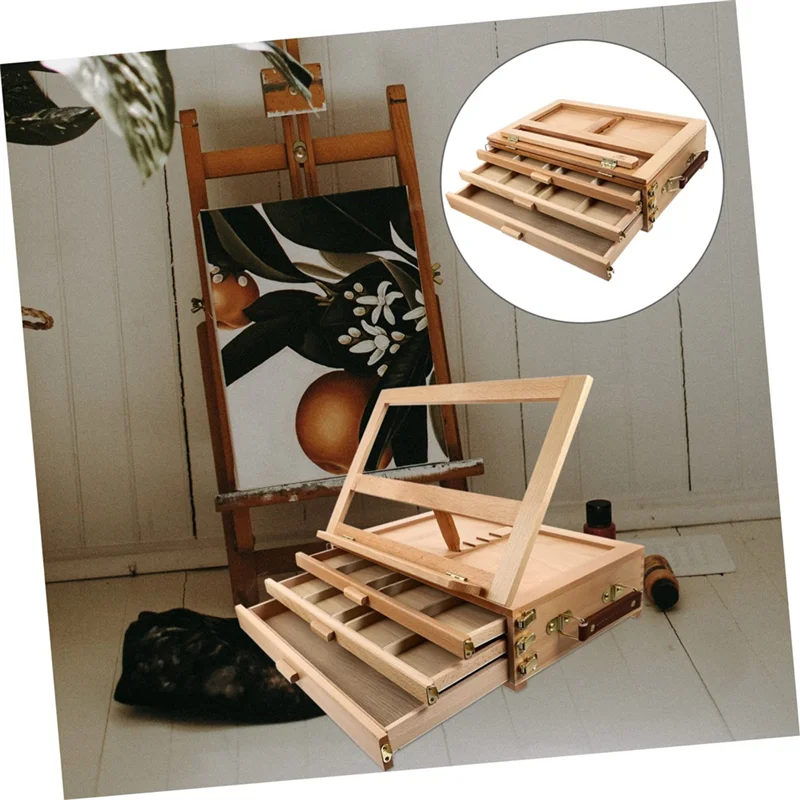 

ABFM-Деревянный настольный мольберт - настольный мольберт из бука ручной работы и деревянная художественная настольная коробка для рисования, живописи для хранения