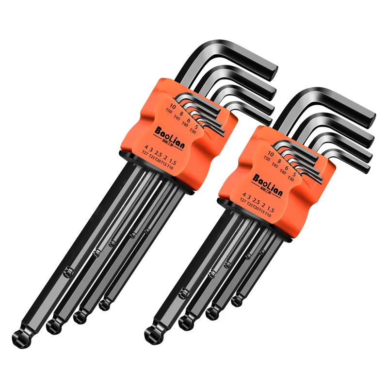 9Pcs Hex Wrench Set L Type Allen Key Set 1.5-10MM Hexagon Flat Ball Torx Star Head Spanner Screwdriver Set Household Hand Tools