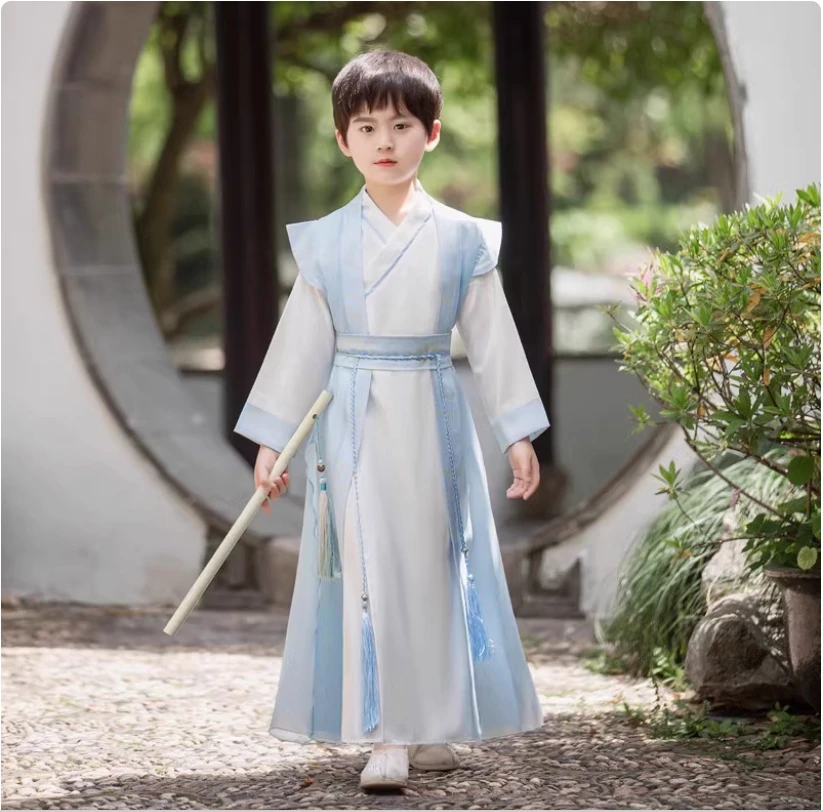 Roupas infantis, conjunto de estilo antigo estilo primavera hanfu para meninos, roupas tradicionais chinesas infantis, conjunto estilo tang