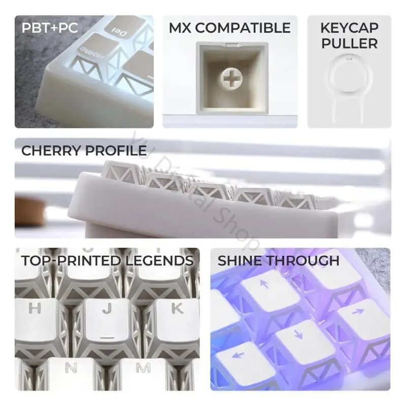 96BA Durchscheinendes Tastenkappen-Set für mechanische Tastatur, 130 Tasten, durchscheinende PBT-PC-Double-Shot-Tastenkappen mit – Detail 4