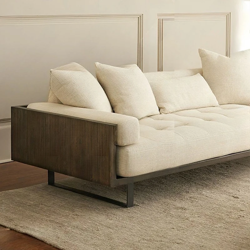 solid wood fabric sofa  three-person black walnut living room simple small apartment