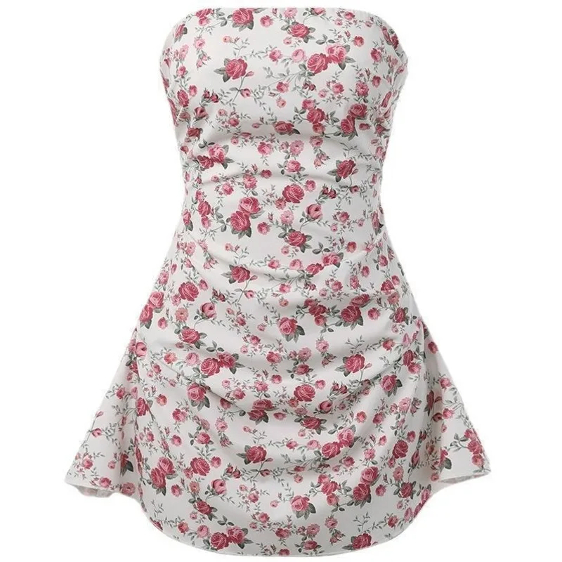 Mini Dresses Floral Strapless Dress Women Bohemian European And American Casual Vacation Style Sexy Spicy Girl Short Skirt New