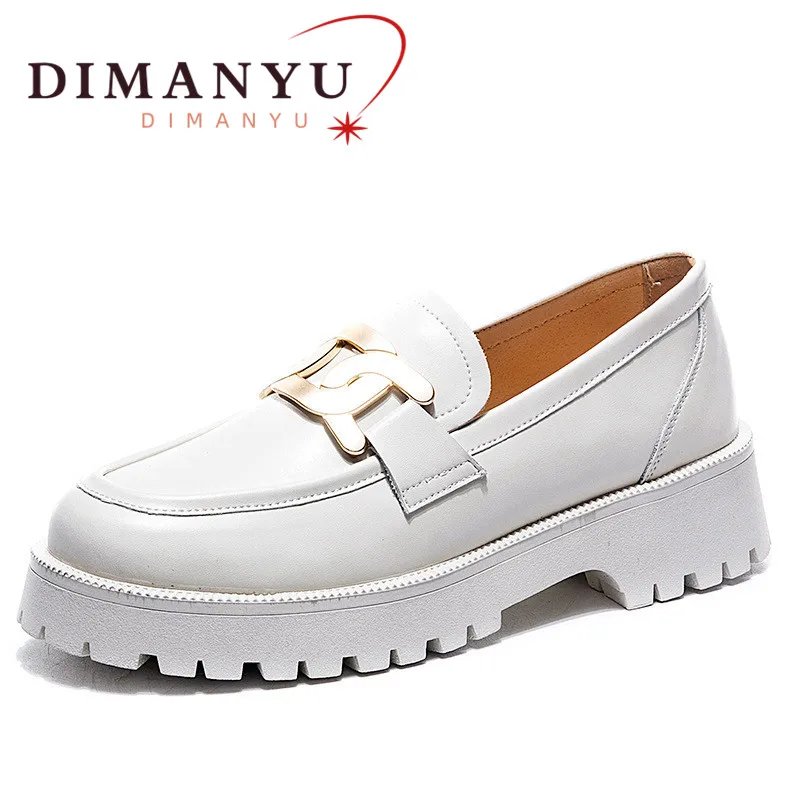 DIMANYU Loafers Shoes Women Spring New White Slip-on Ladies Sneakers Genuine Leather British Style Trend Girl Shoes Students