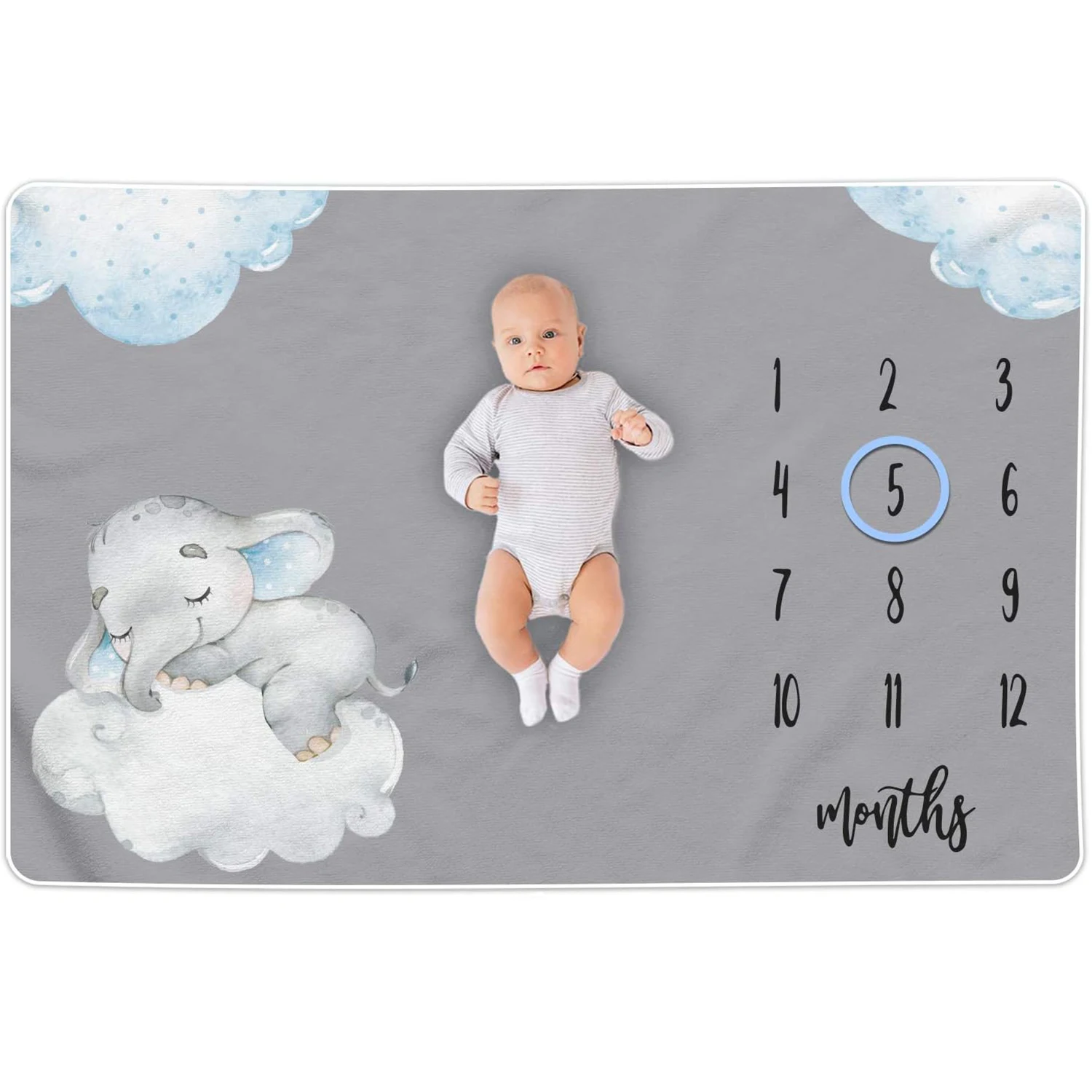 Baby Monthly Milestones Blanket for Boys or Girls Elephant Baby Milestones Blanket Month Baby Milestones Blanket