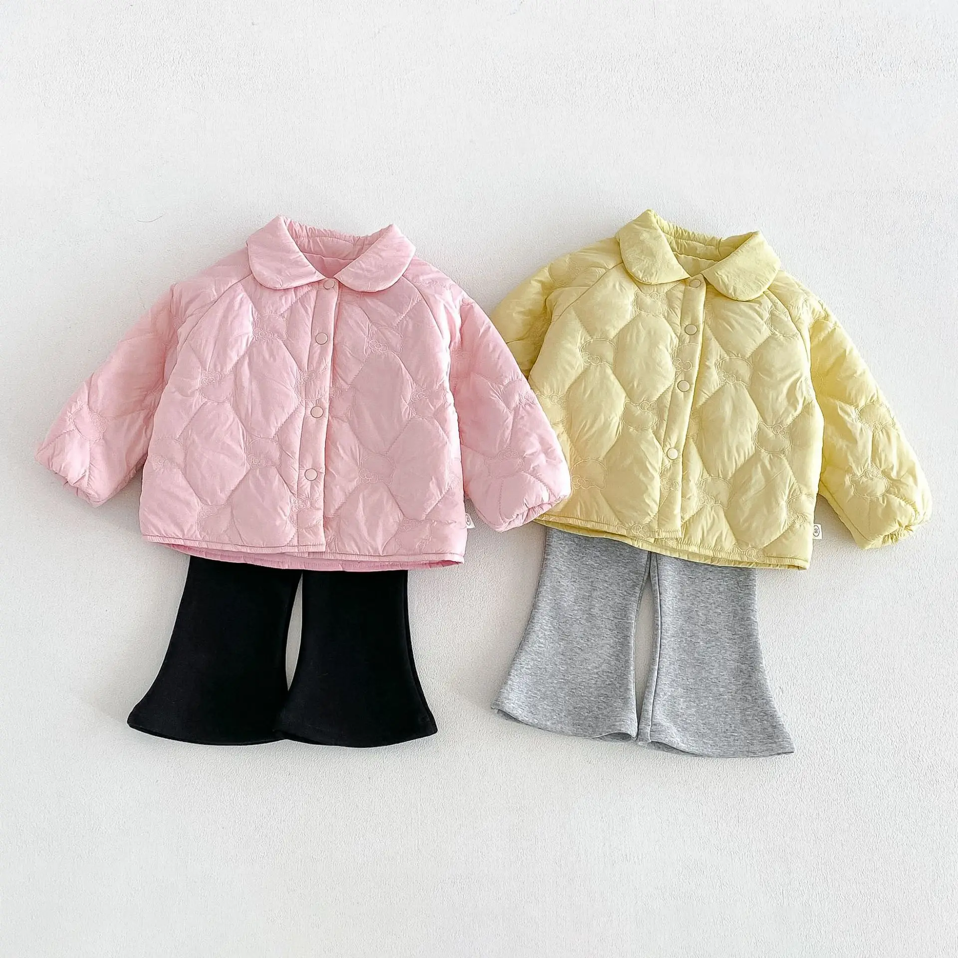 2026 New Winter Girls Solid Color Quilted Padded Coat | Lapel Collar Thick Cotton Jacket | Cute Warm Outwear