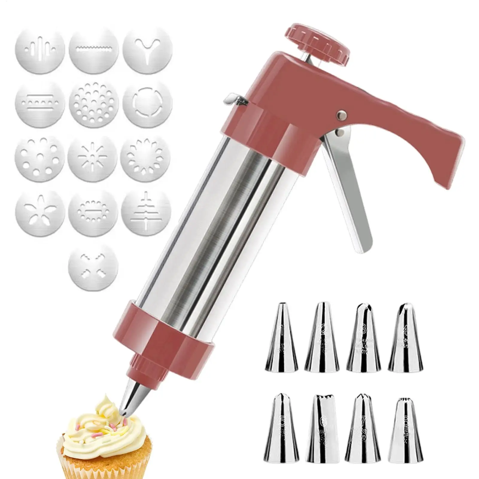 Cookie Maker Press Kit Stainless Steel Biscuits Extruder Press Cookie Guns Kit Reusable Kitchen Baking Tool For Cookie Making