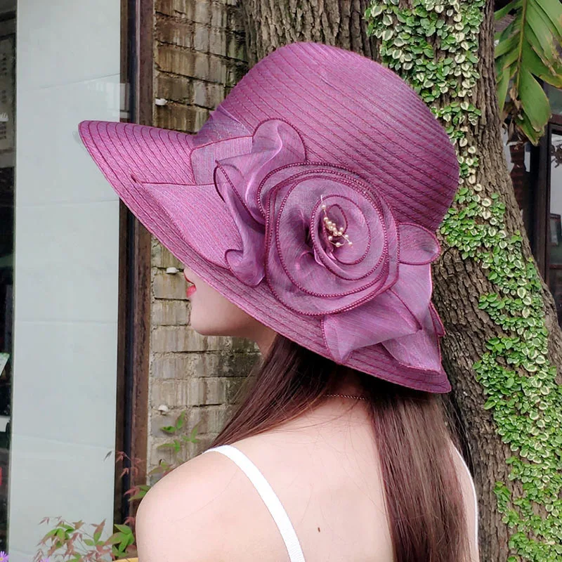 Bucket hat summer new Organza flower breathable basin hat Sun Protection sunscreen Hat For Women Beach Hat Flanging cap