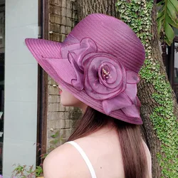 Bucket hat  summer new Organza flower breathable basin hat Sun Protection sunscreen Hat For Women Beach Hat  Flanging cap