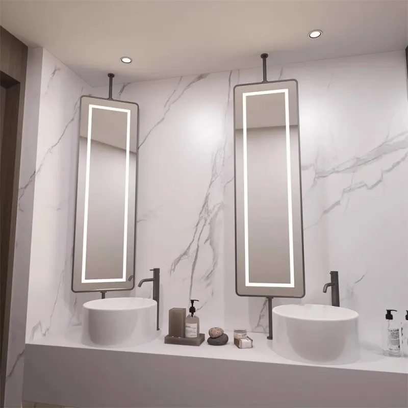 Modern Light Luxury Style Bathroom Furniture Hanging Mirror Hotel Rest Room Dressing Mirror Rectangle LED Lighting Hd Mirror