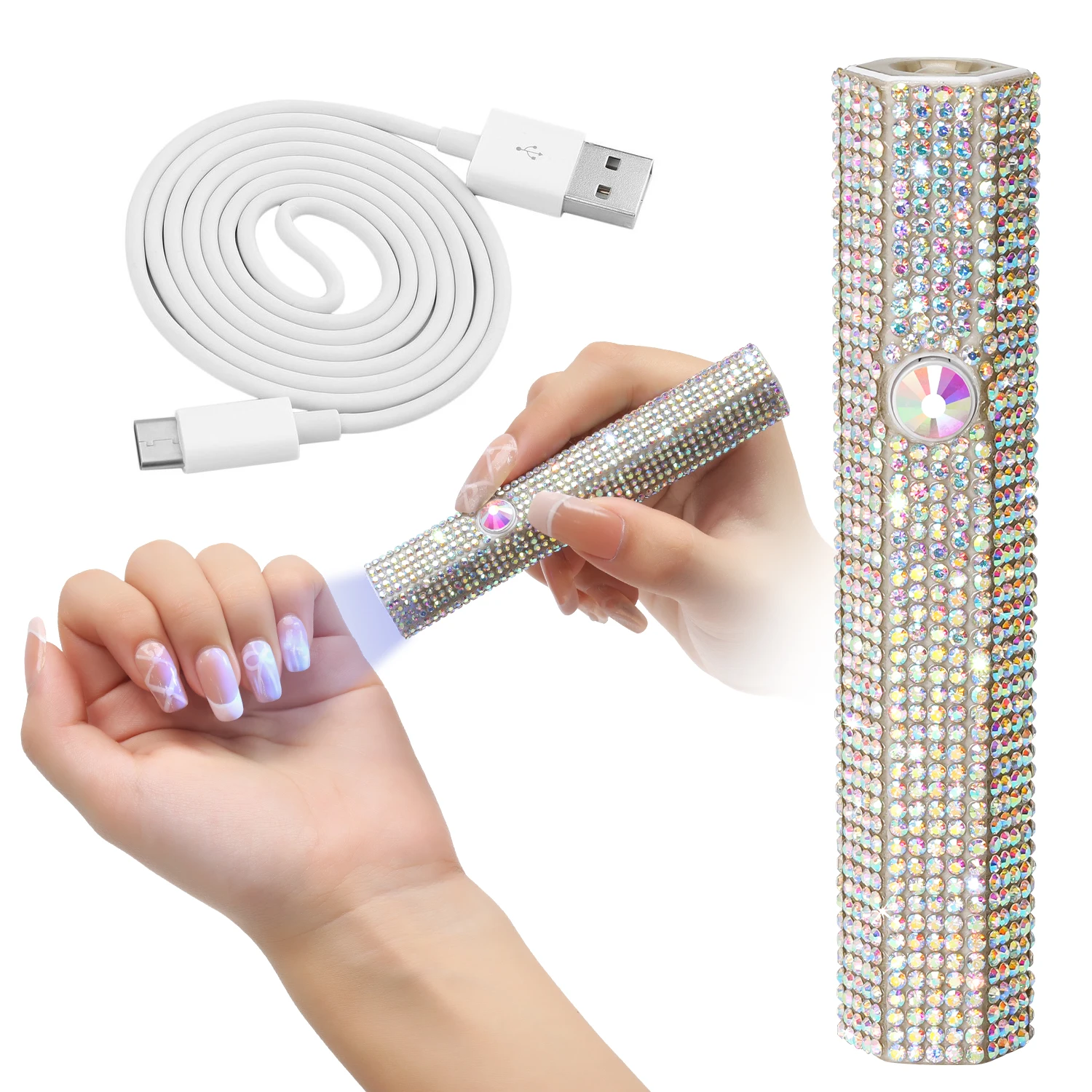 

Handheld Nail Dryer Lamp UV/LED For Curing All Nail Gel Polish Nail Art Tool USB Rechargeabl Quick Dry Nail Lamp With Diamond