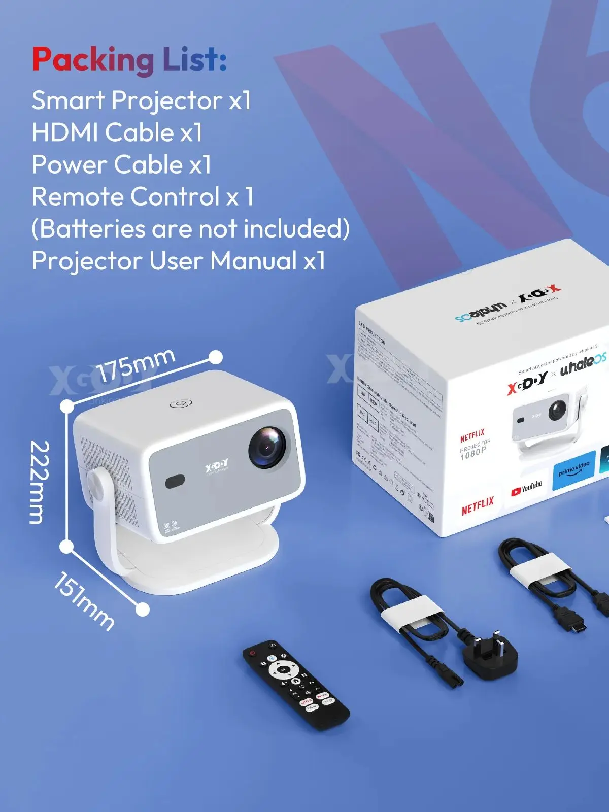 XGODY A6/N6 projecteur Netflix commande vocale officielle 500-600 ANSI Android 4K projecteur natif 1080P FHD WiFi Home cinéma