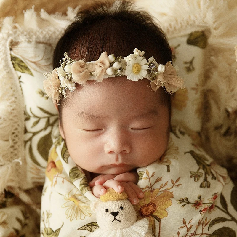 Baru lahir fotografi membungkus peregangan dicetak bungkus selimut bantal + boneka + keranjang Pose untuk alat peraga menembak Studio foto aksesoris