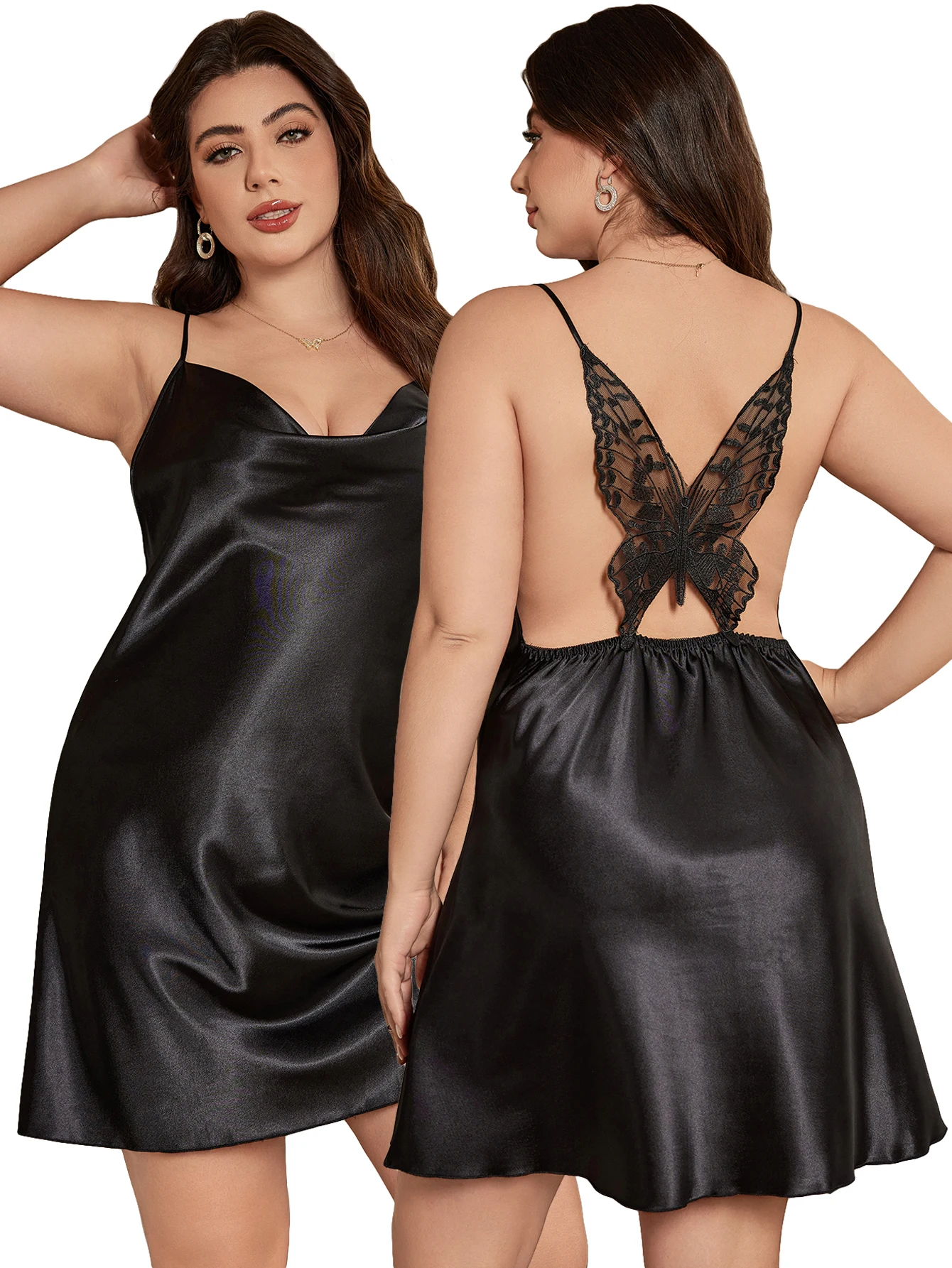 

Summer solid-color comfortable plus-size halter dress sexy back butterfly women's pajamas