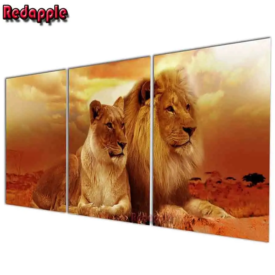 

Animal World Series Wild Lion and Lion DIY 5D Diamond Painting Mosaic Diamond Embroidery Rhinestones Full Square round Triptych