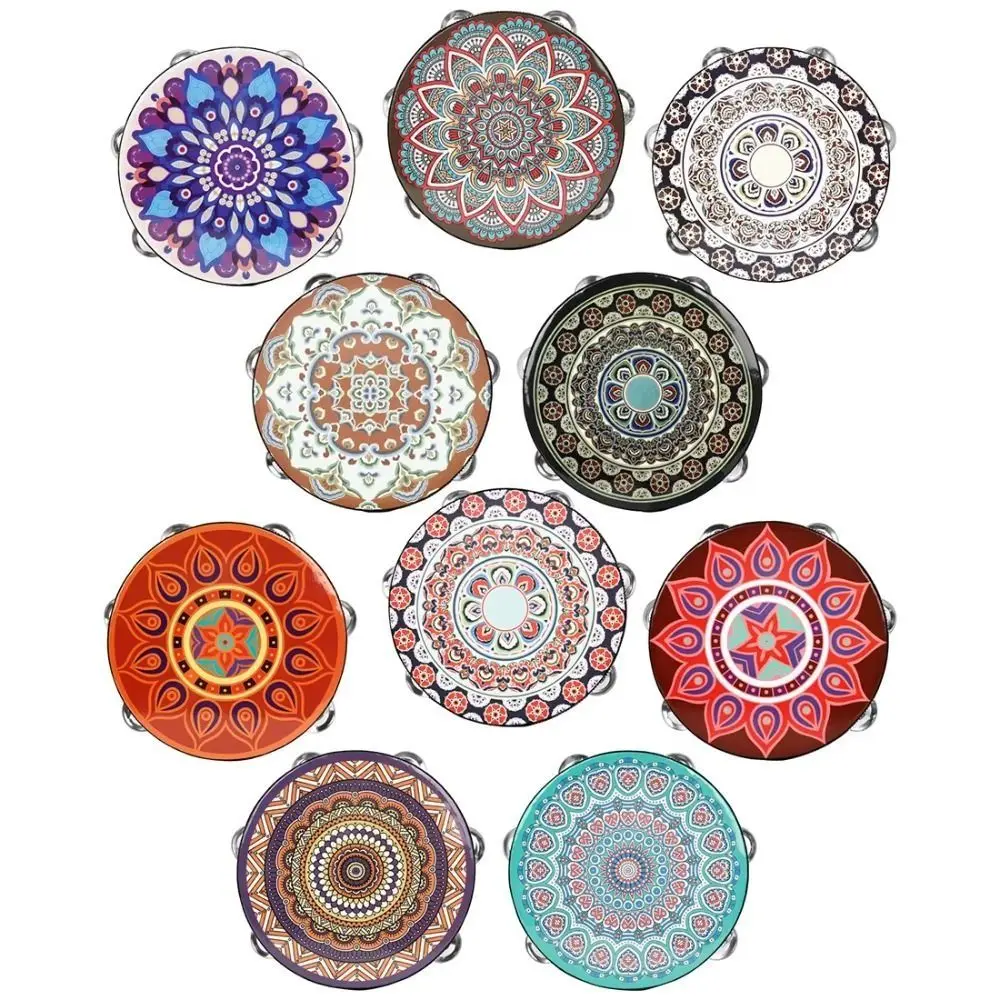 أسطوانة يدوية خشبية مقاس 8 بوصة على الطراز الصيني الدف Handbell صف واحد نمط الأزهار أداة قرع الموسيقى