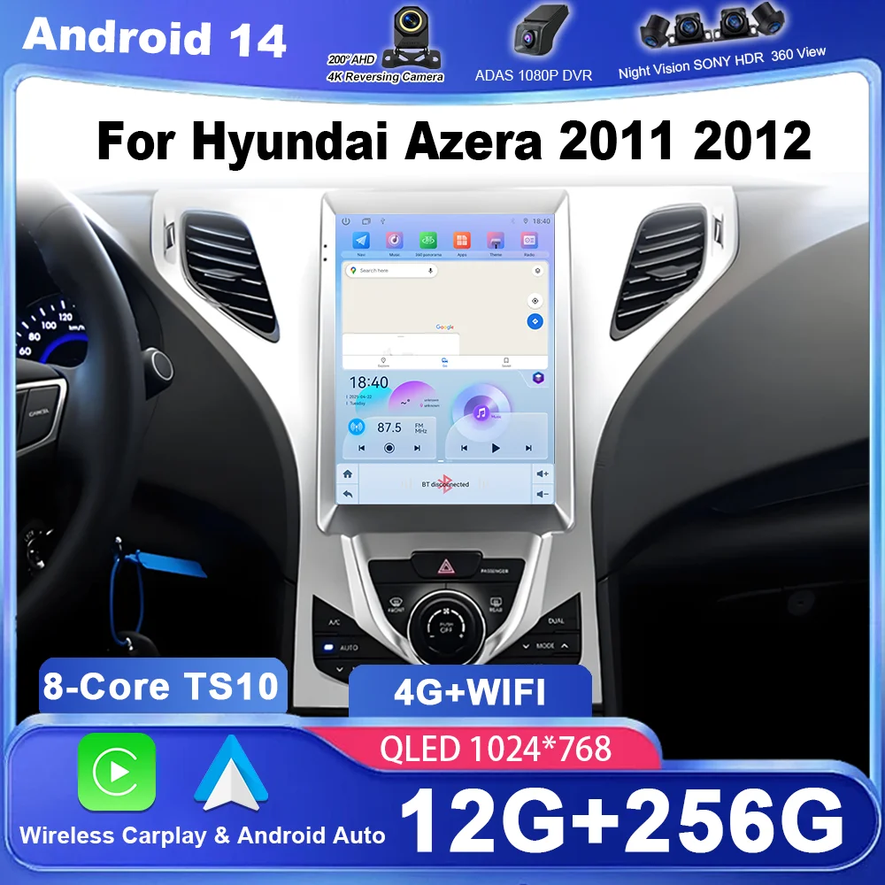 9.7 inch Android Car DVD For Hyundai Azera 2011 2012 Auto High-Performance CPU WIFI GPS Navigation Touch Screen 2Din Head Unit