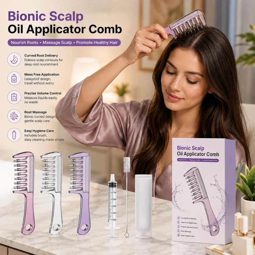 Unisex Essential Oil Massage Comb Transparent PC Scalp Applicator with Liquid Chamber Silicone Cover Syringe Cleaning Brush