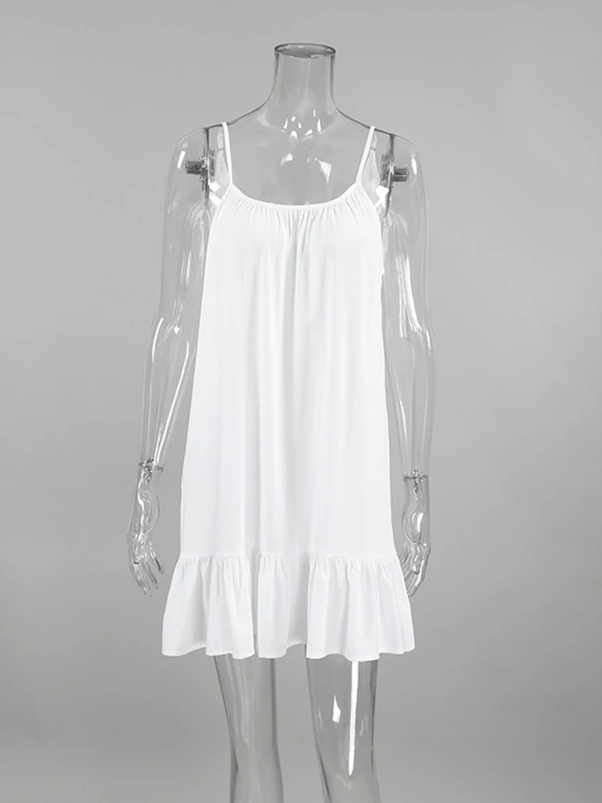 Marthaqiqi Loose Ladies Sleepwear Sexy Spaghetti Strap Nightgown Backless Nightwear Sleeveless Sleepwear Mini Dress Home Clothes