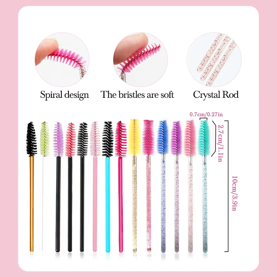 Boxed Silicone Crystal Mascara Wands Applicator Eyelash Makeup Brush Comb Micro Apple Brush Mini Eyebrow Spoolies Beauty Tools