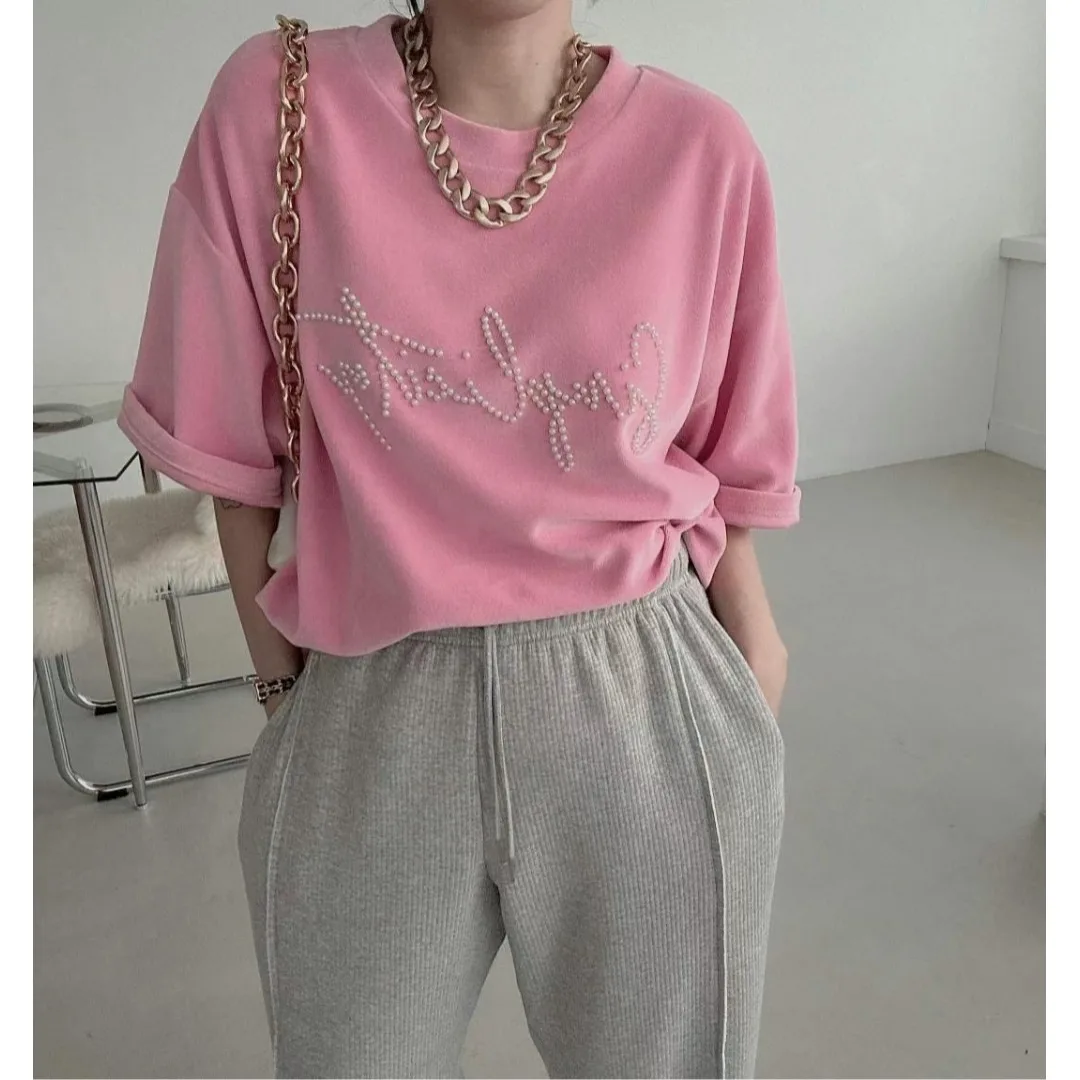 Faionable versátil Color puro con cuentas camiseta coreana Sle suéter de mujer primavera Otoño Invierno ropa interior Casual