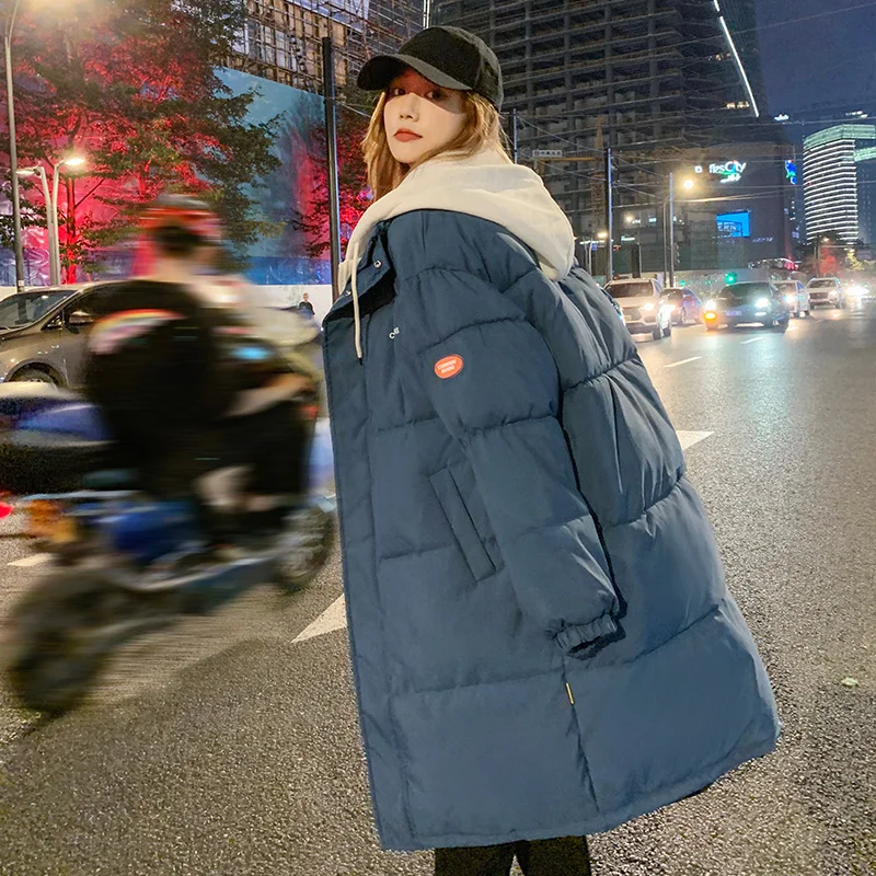 Thicken Bread Down Padded Jacket Women Outerwear Loose Hooded Warm Parka 2025 New Winter Long Down Cotton Jacket Female Overcoat