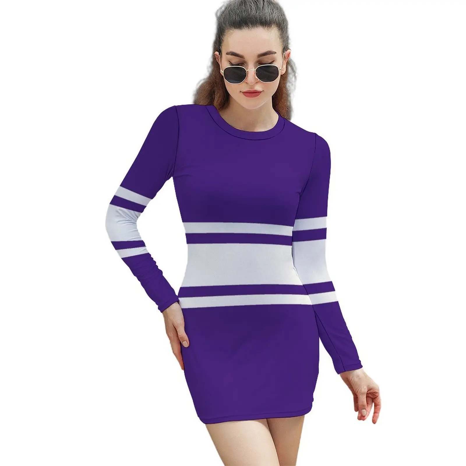 

Purple & White Power Stripe Long-Sleeved Sheath Dress luxury women's party dress evening prom dresses with long sleeves